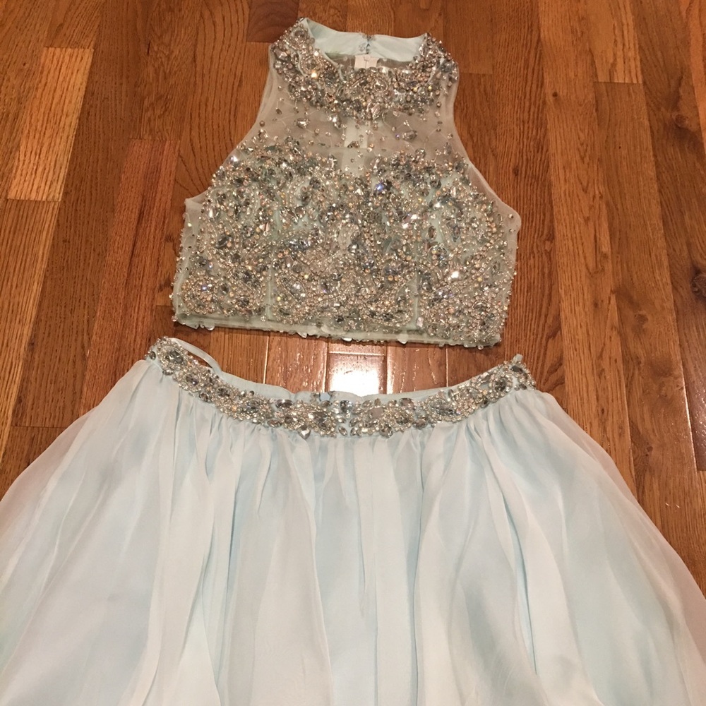 Light Sky Blue 2 piece Prom Homecoming Dress